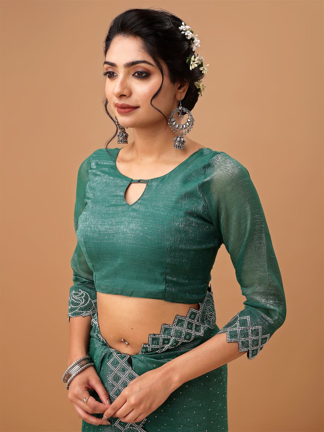 Emerald Peocock Green Sifon  Saree with Stylish Blouse