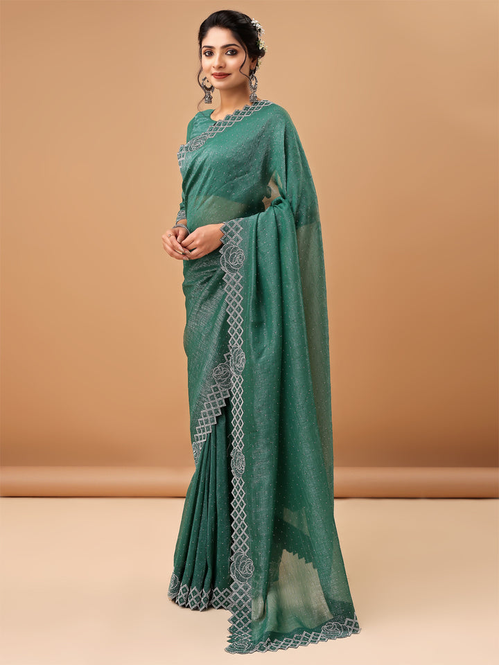 Emerald Peocock Green Sifon  Saree with Stylish Blouse