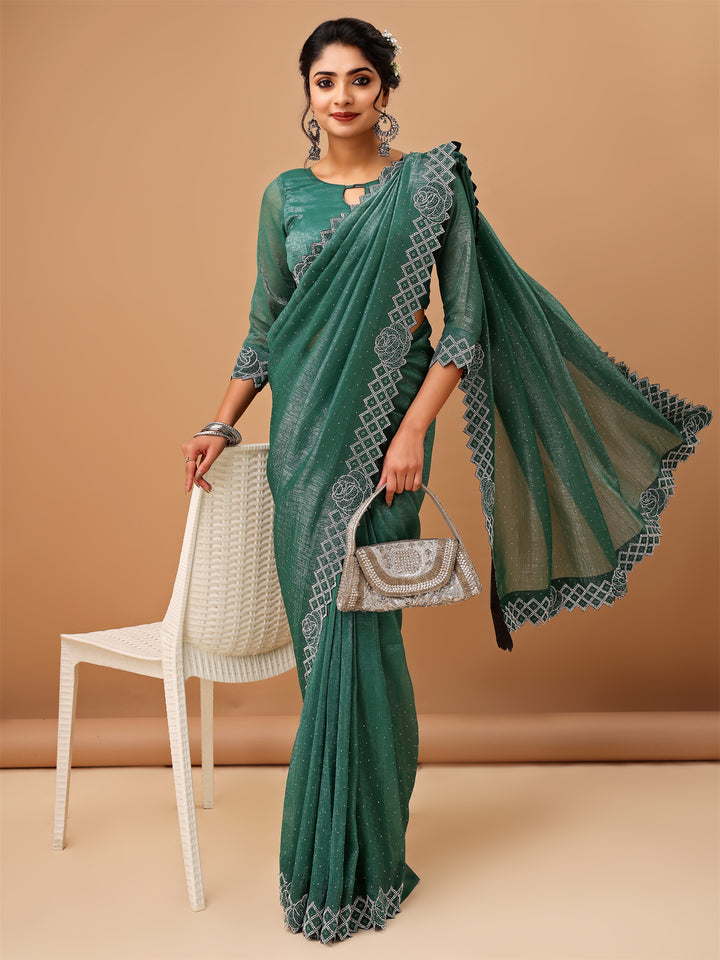 Emerald Peocock Green Sifon  Saree with Stylish Blouse