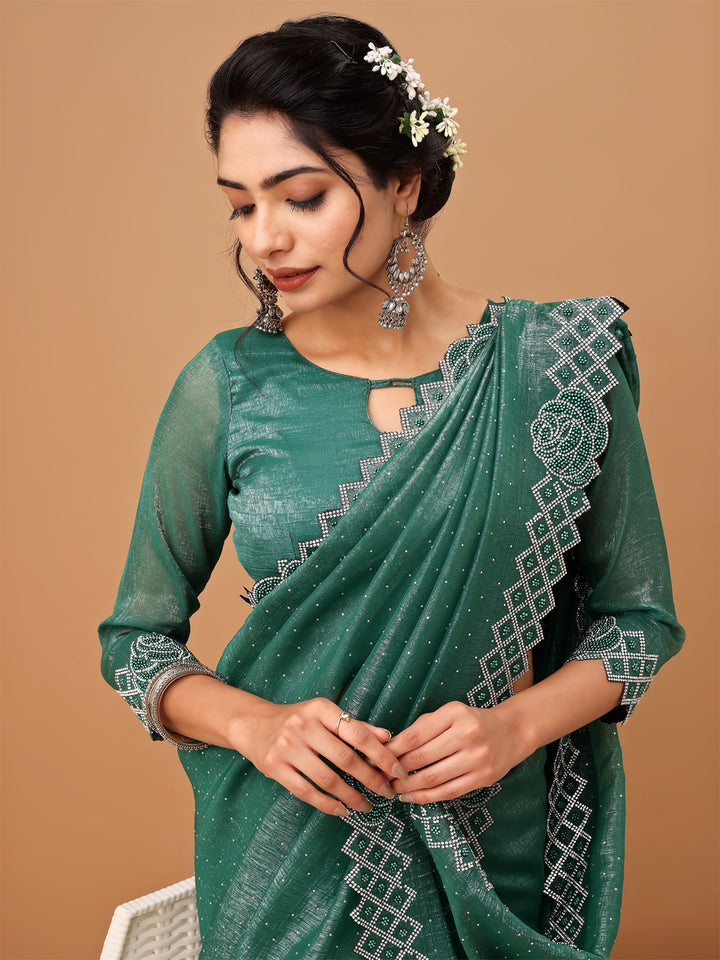 Emerald Peocock Green Sifon  Saree with Stylish Blouse