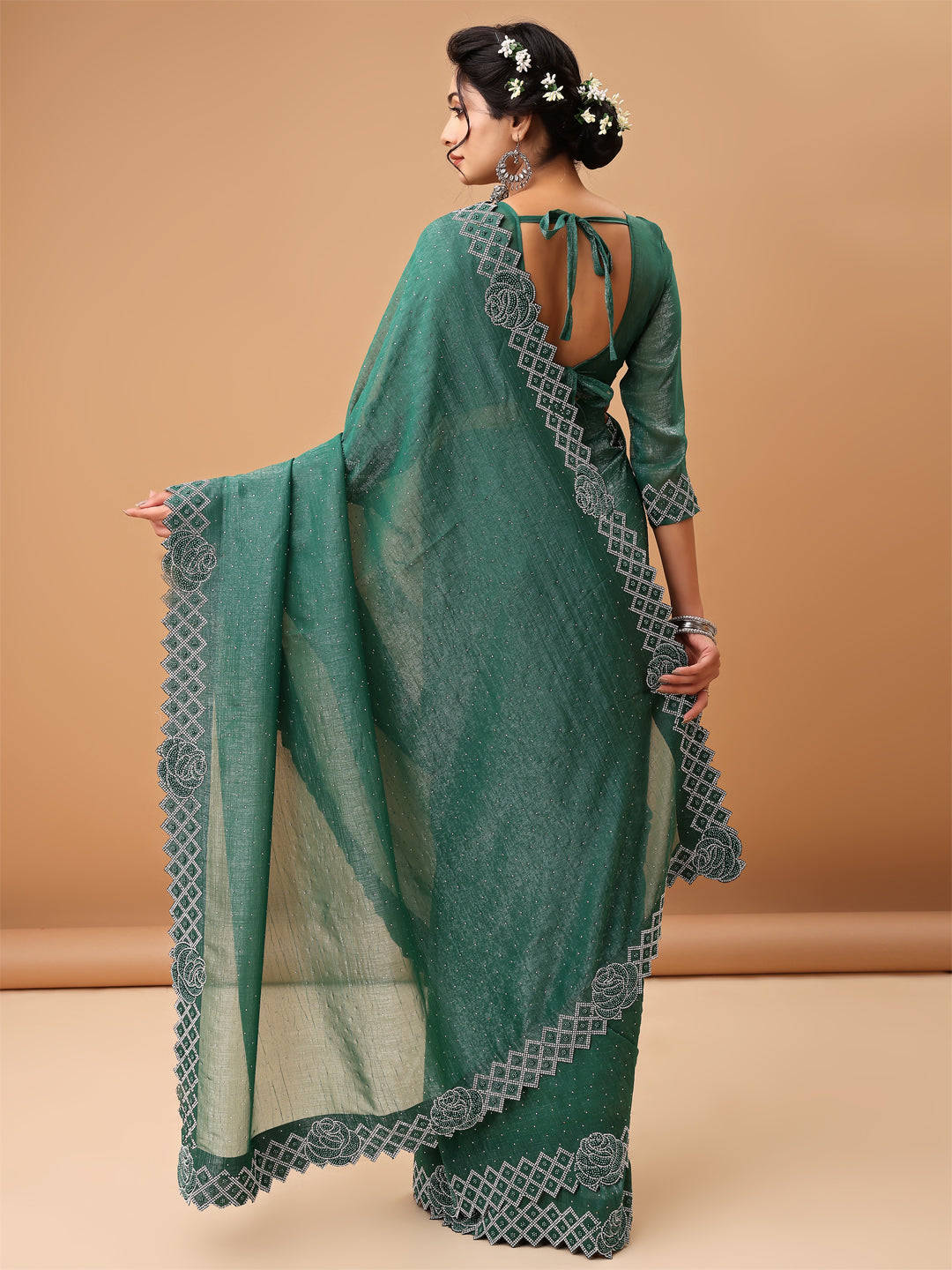 Emerald Peocock Green Sifon  Saree with Stylish Blouse