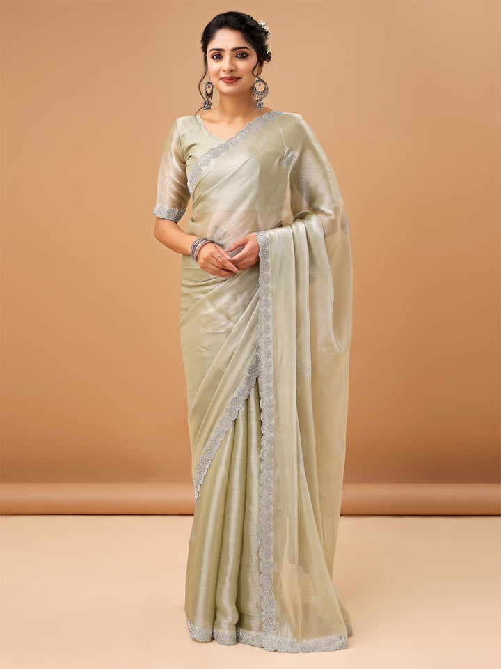 Elegant Champagne Gold Jimmy choo Saree