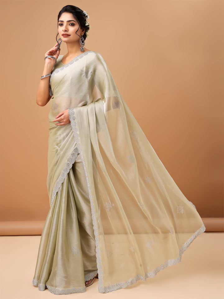 Elegant Champagne Gold Jimmy choo Saree