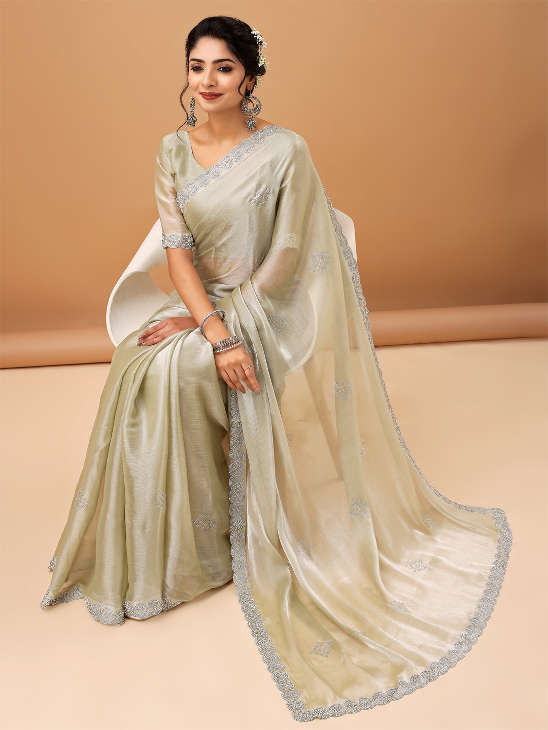 Elegant Champagne Gold Jimmy choo Saree