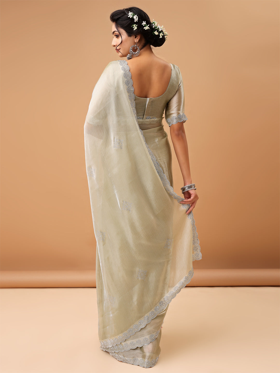 Elegant Champagne Gold Jimmy choo Saree