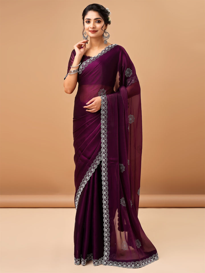 Elegant Dark Purpal Georgettle Saree