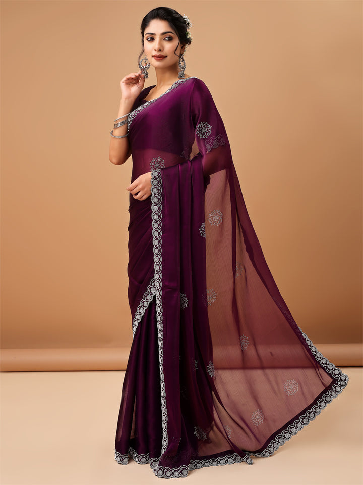 Elegant Dark Purpal Georgettle Saree