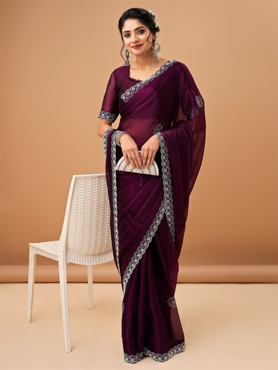 Elegant Dark Purpal Georgettle Saree