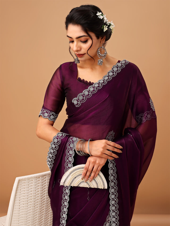 Elegant Dark Purpal Georgettle Saree