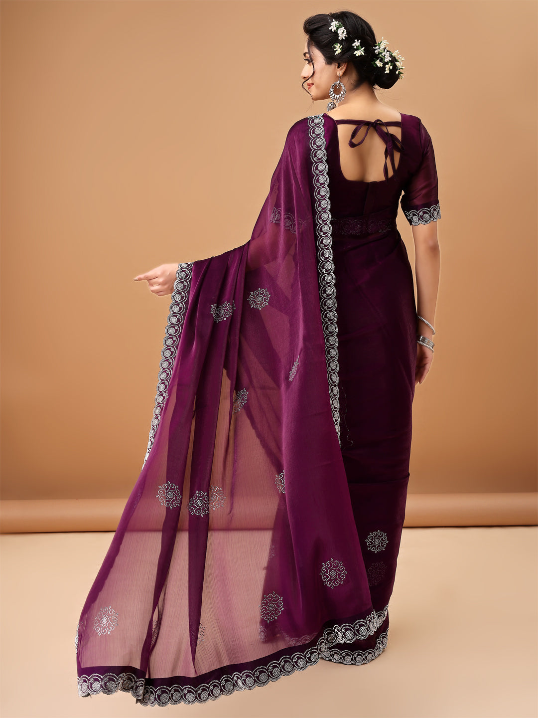 Elegant Dark Purpal Georgettle Saree