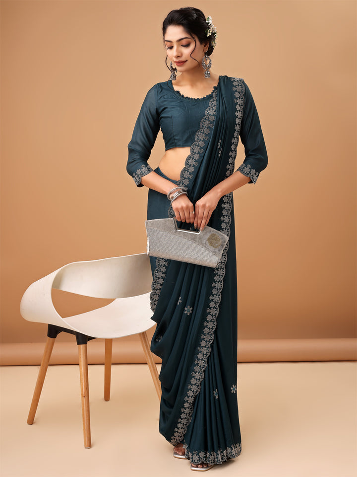 Elegant Teal Blue Georgettle Saree