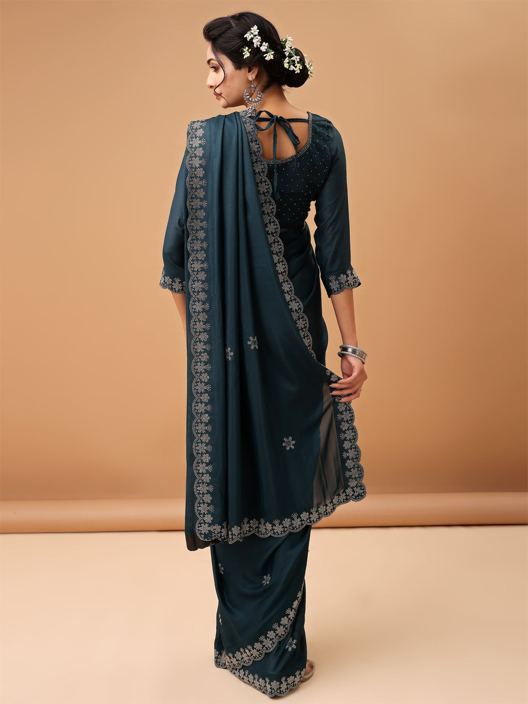 Elegant Teal Blue Georgettle Saree