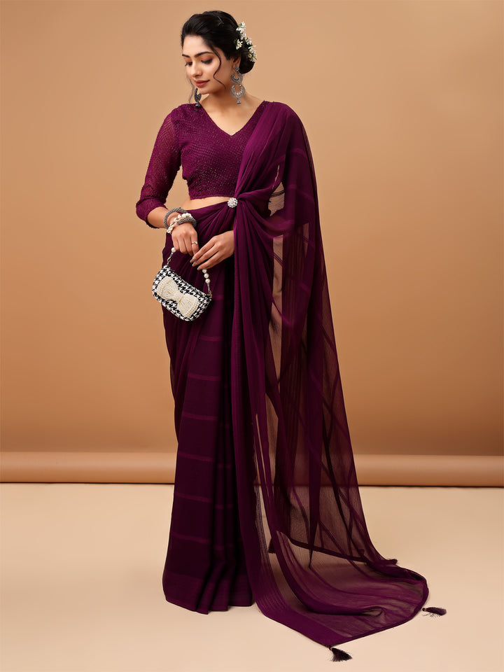 Deep Plum Georgette Saree with Textured Blouse