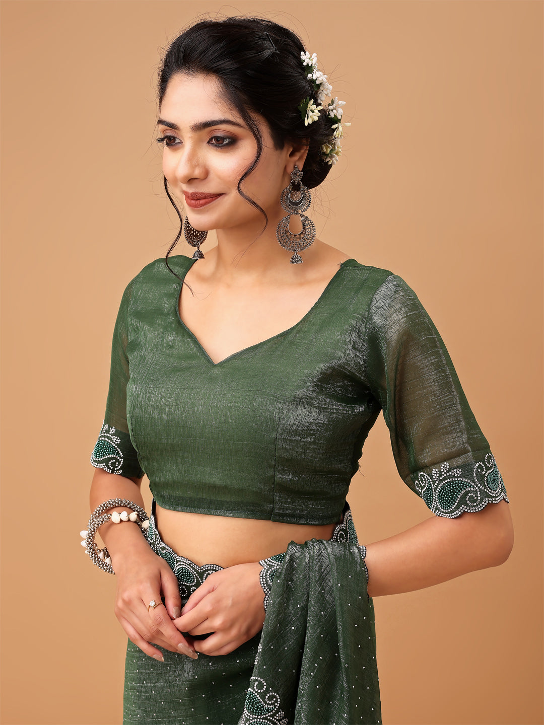 Regal Bottle Green Saree with Embellished Border