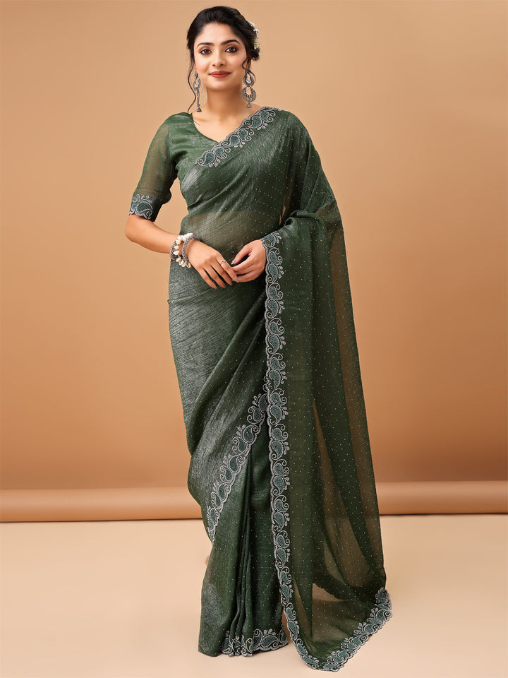 Regal Bottle Green Saree with Embellished Border