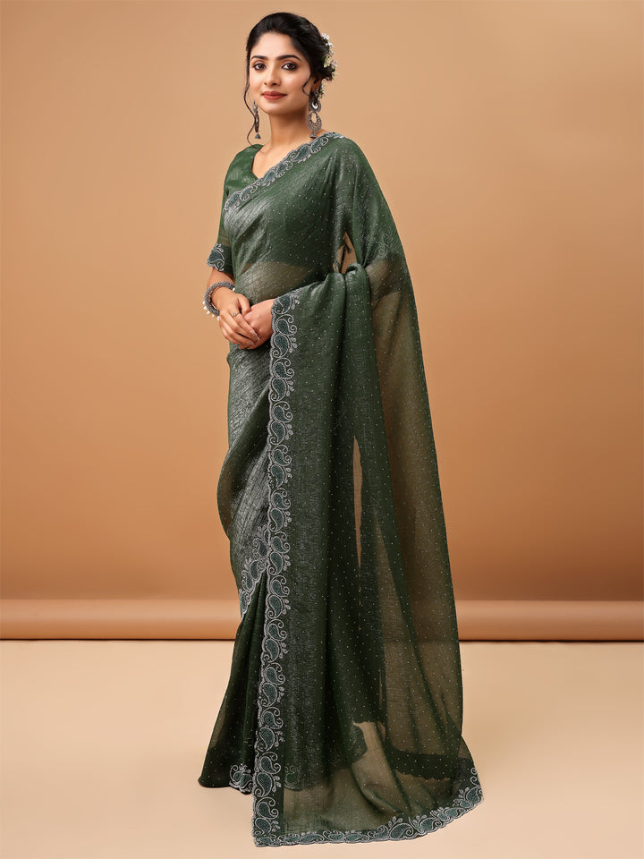 Regal Bottle Green Saree with Embellished Border