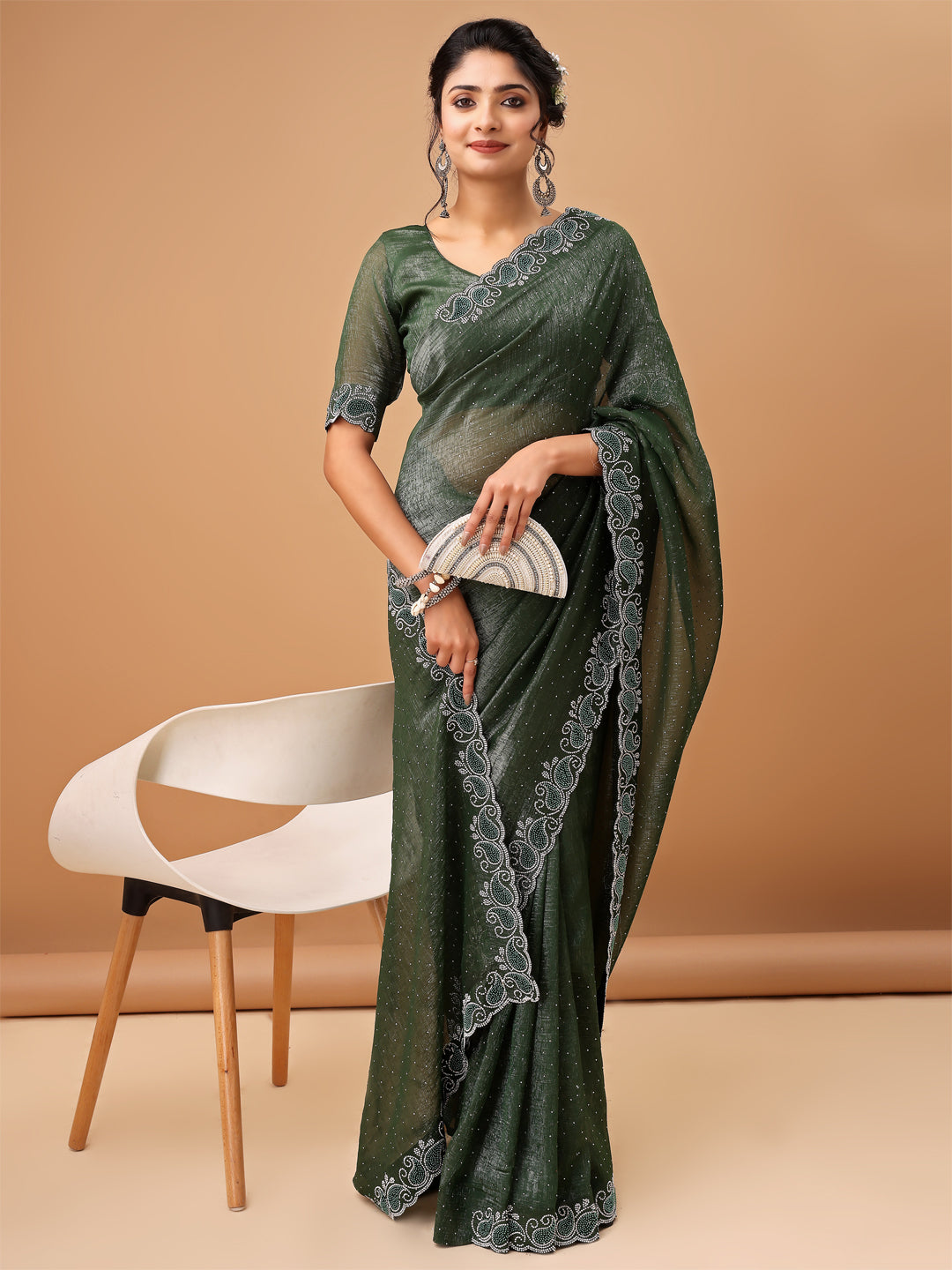 Regal Bottle Green Saree with Embellished Border