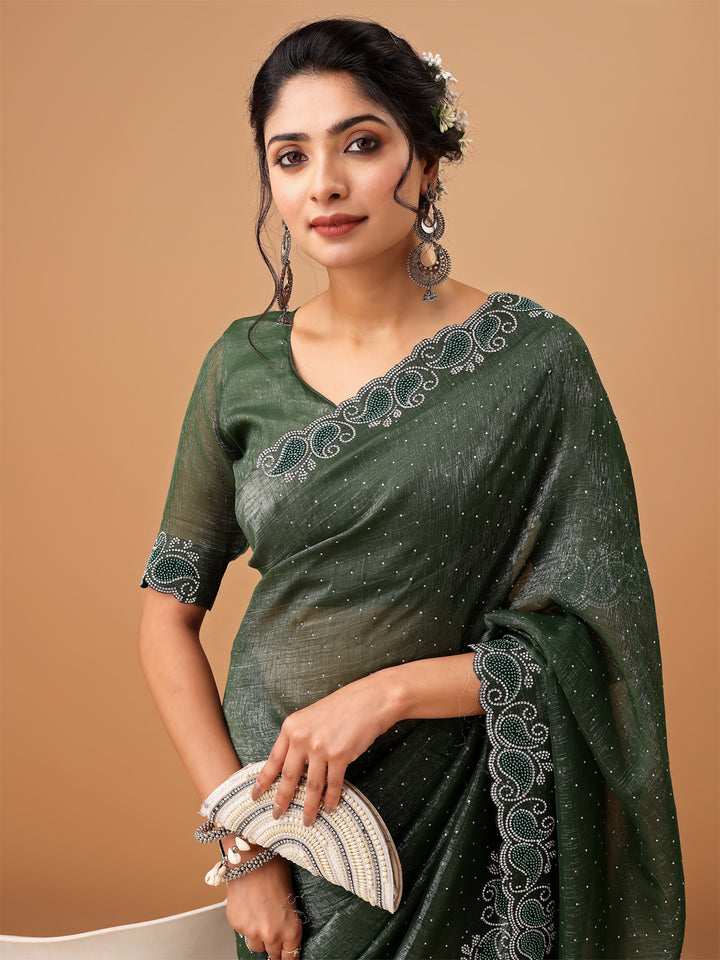 Regal Bottle Green Saree with Embellished Border