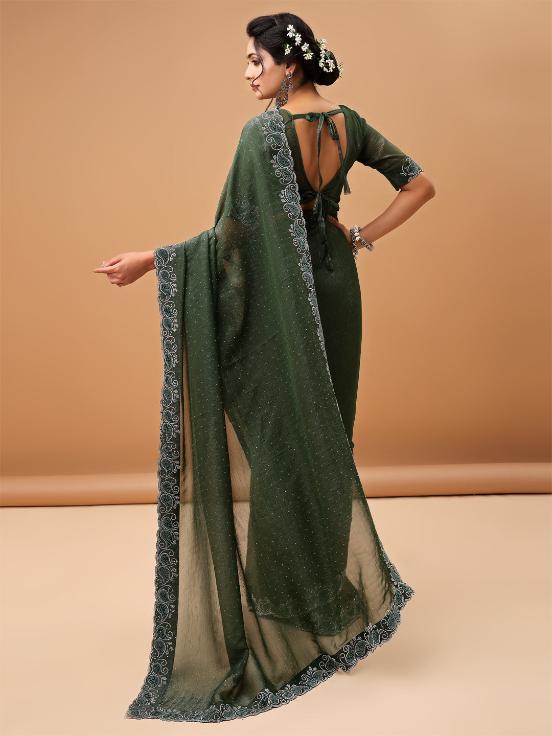 Regal Bottle Green Saree with Embellished Border