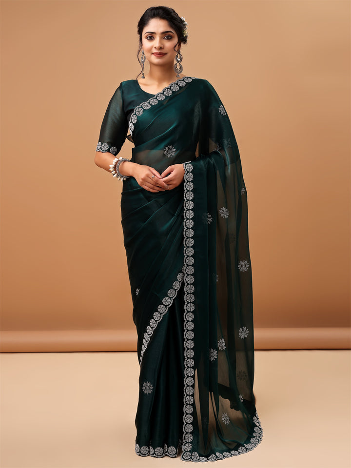 Festive Dark Green Georgettle Saree