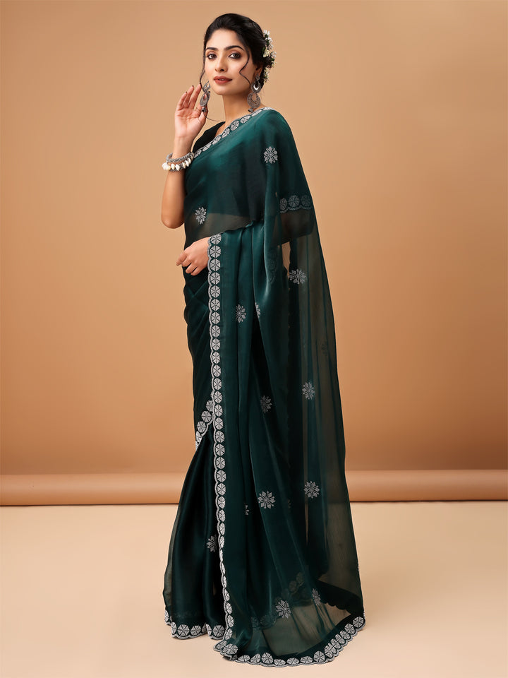 Festive Dark Green Georgettle Saree