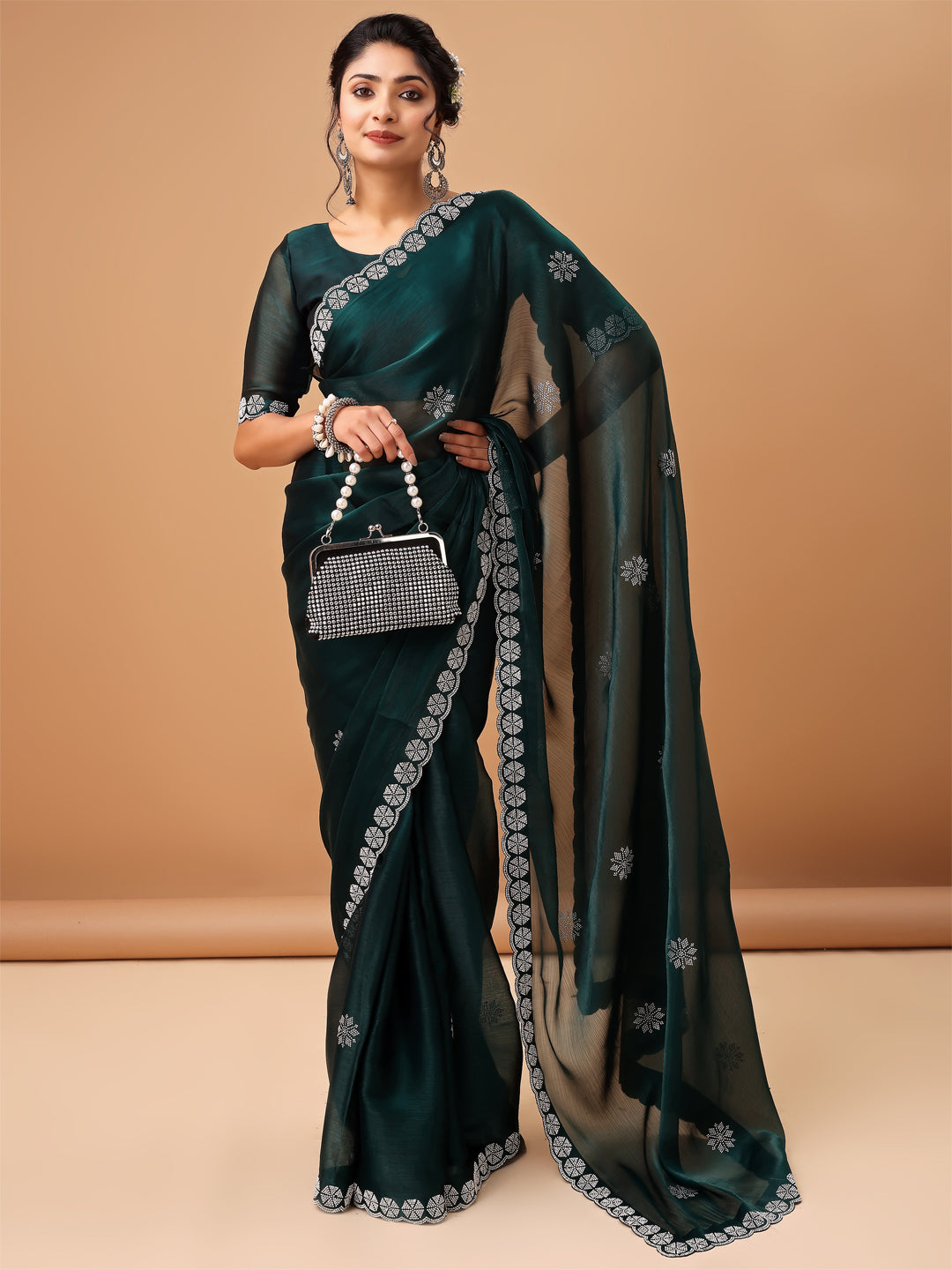 Festive Dark Green Georgettle Saree