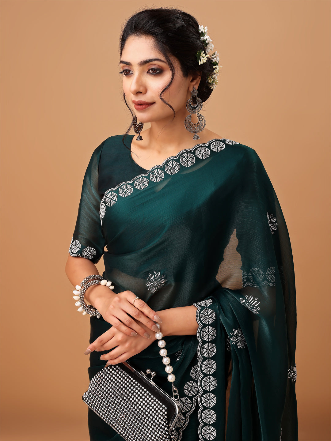 Festive Dark Green Georgettle Saree