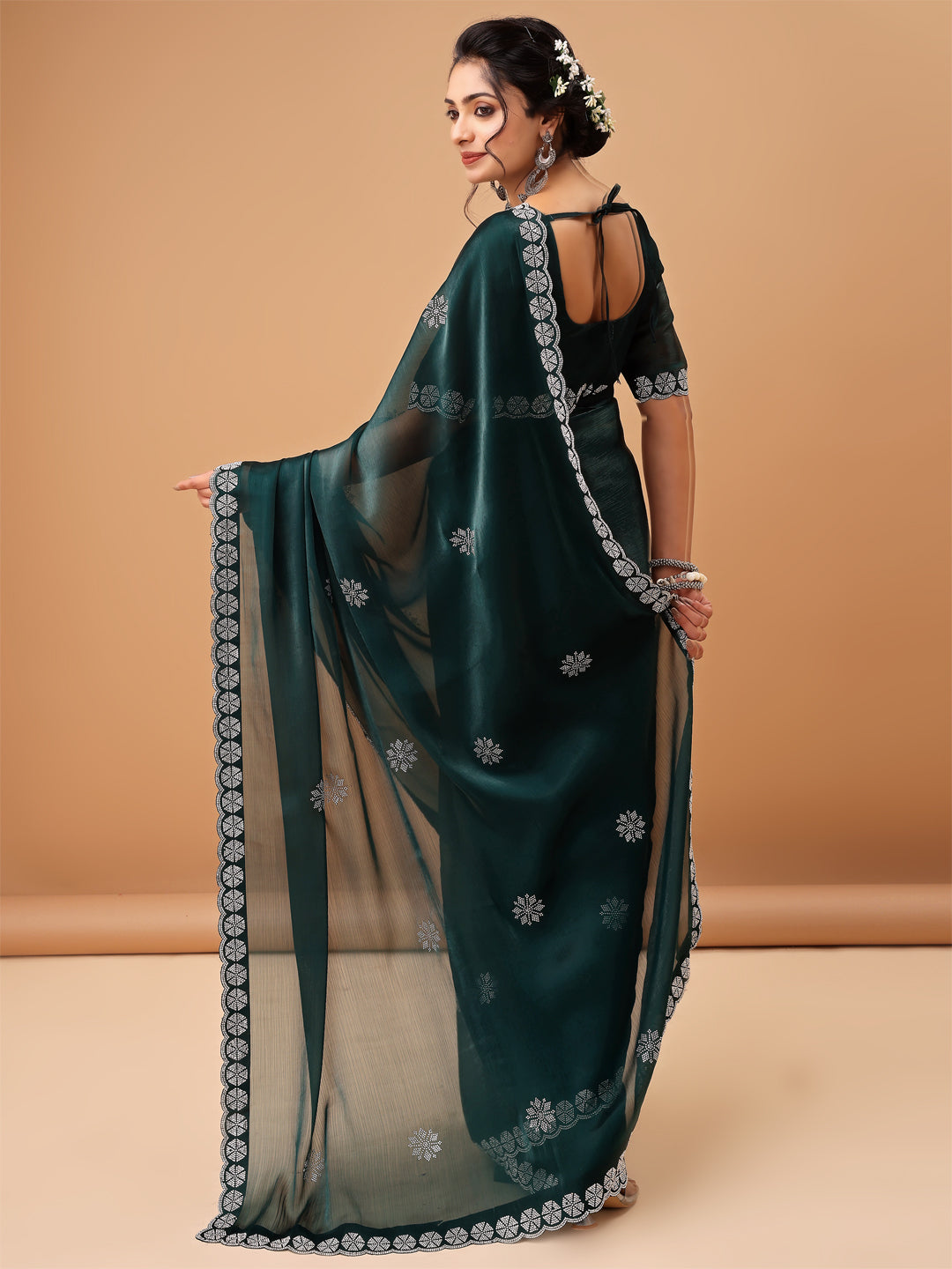 Festive Dark Green Georgettle Saree