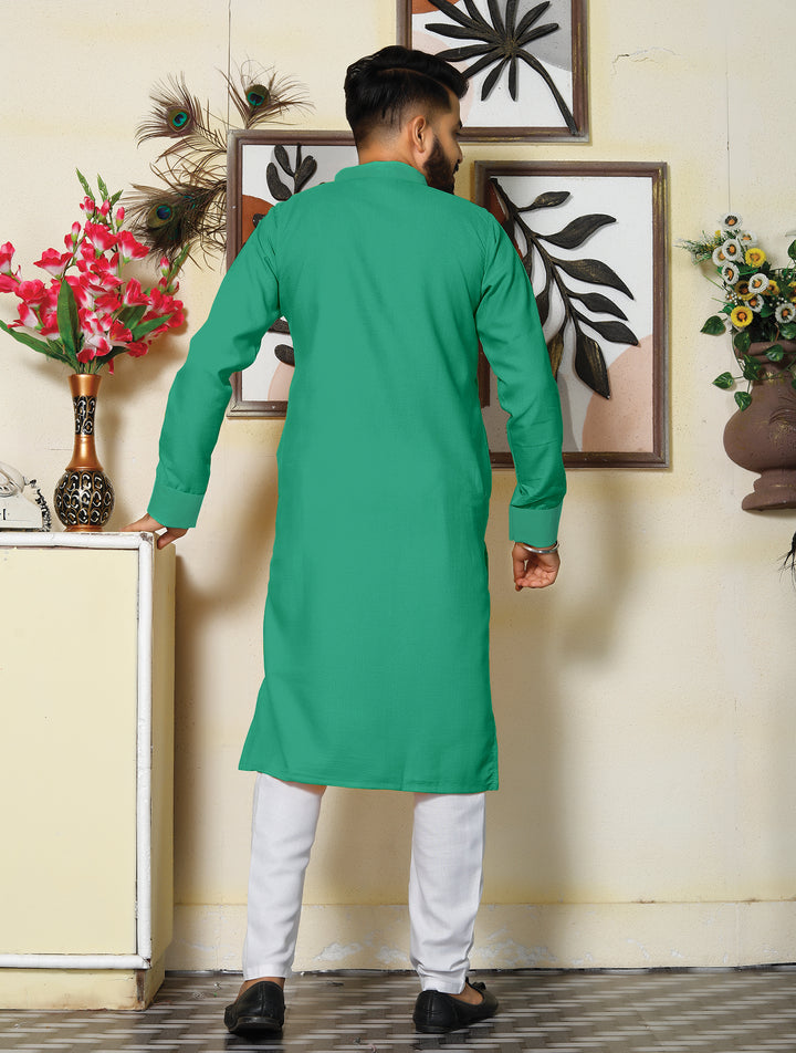 Archittam  Firozi Cotton Dobby Slim Fit Long Kurta