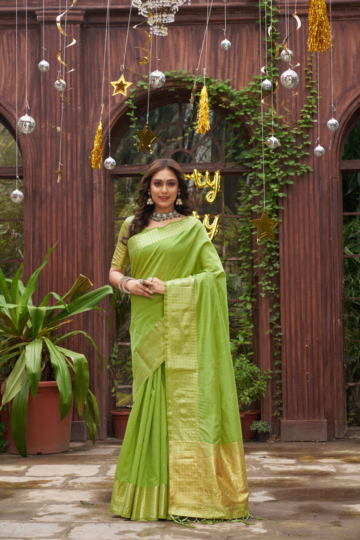 Lovely Mehndi Green Silk Saree