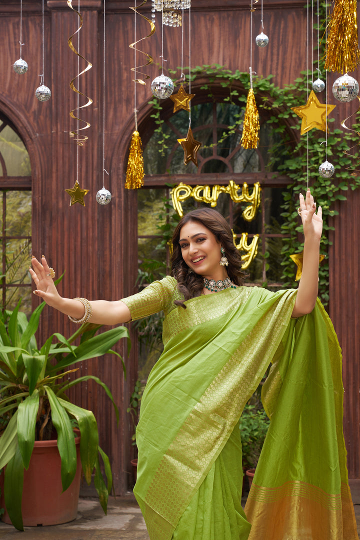 Lovely Mehndi Green Silk Saree