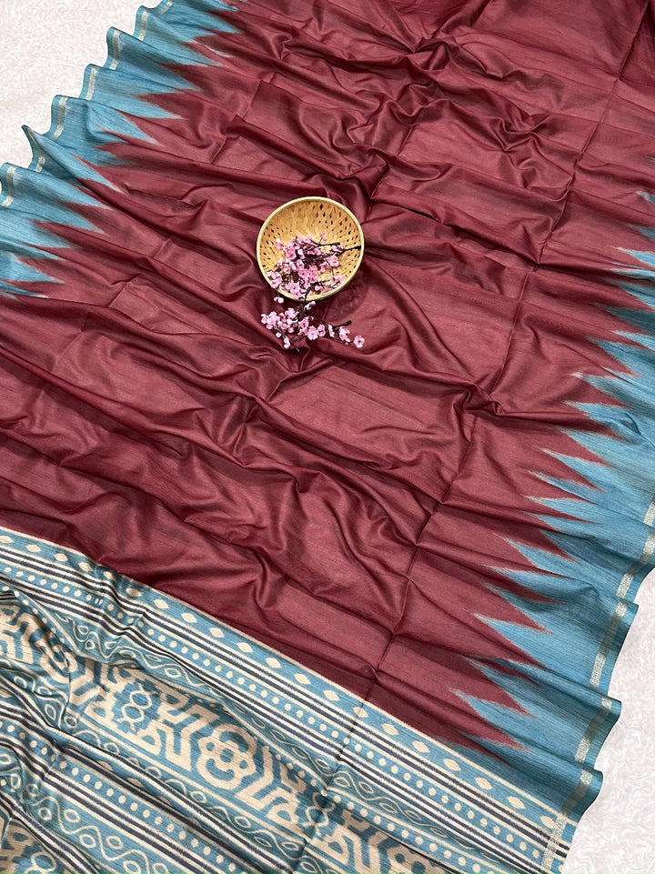 Maroon Kalamkari Leriya Print Saree