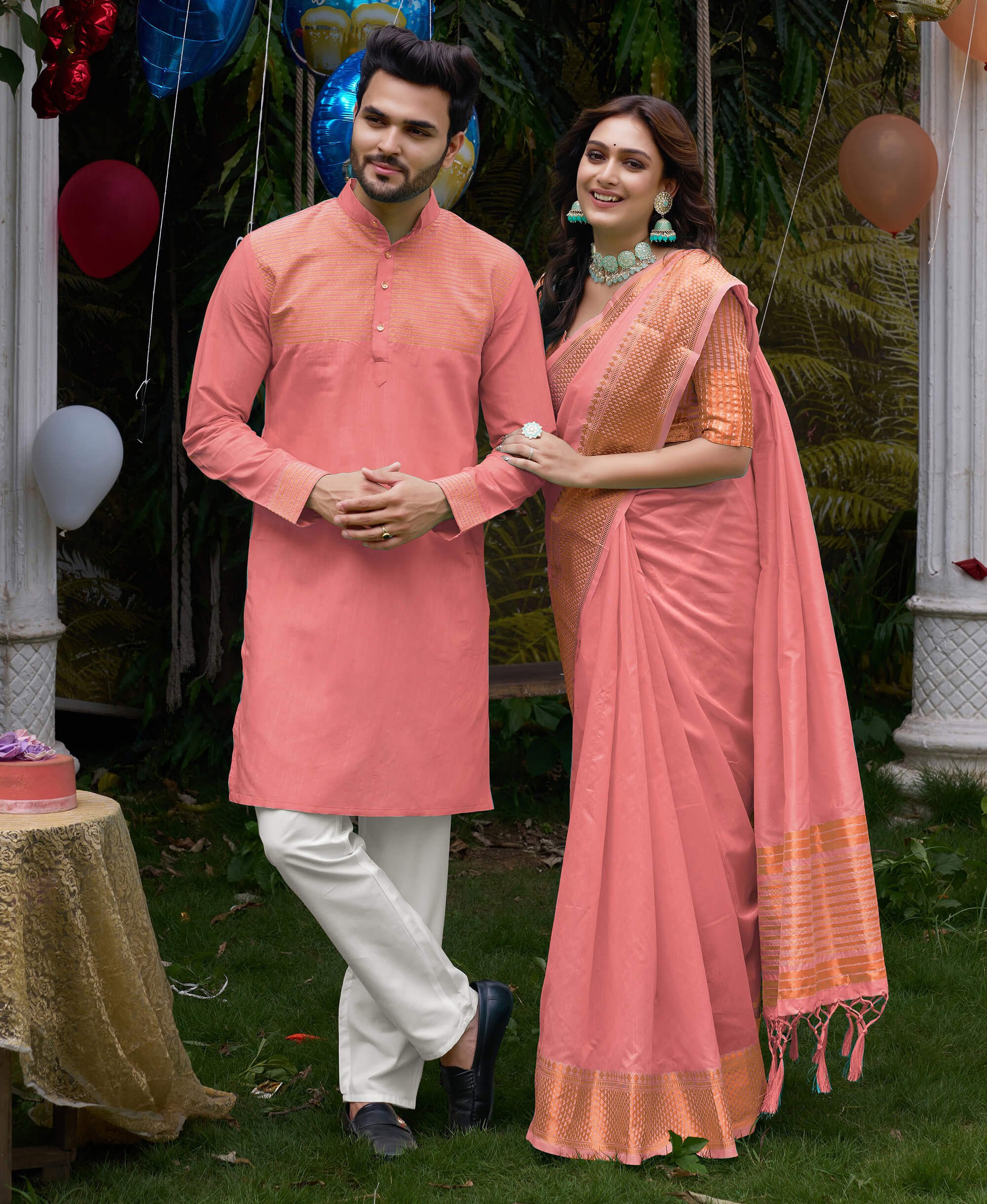 Stylish fashionable Couple Dress Saree Panjabi - Cloth