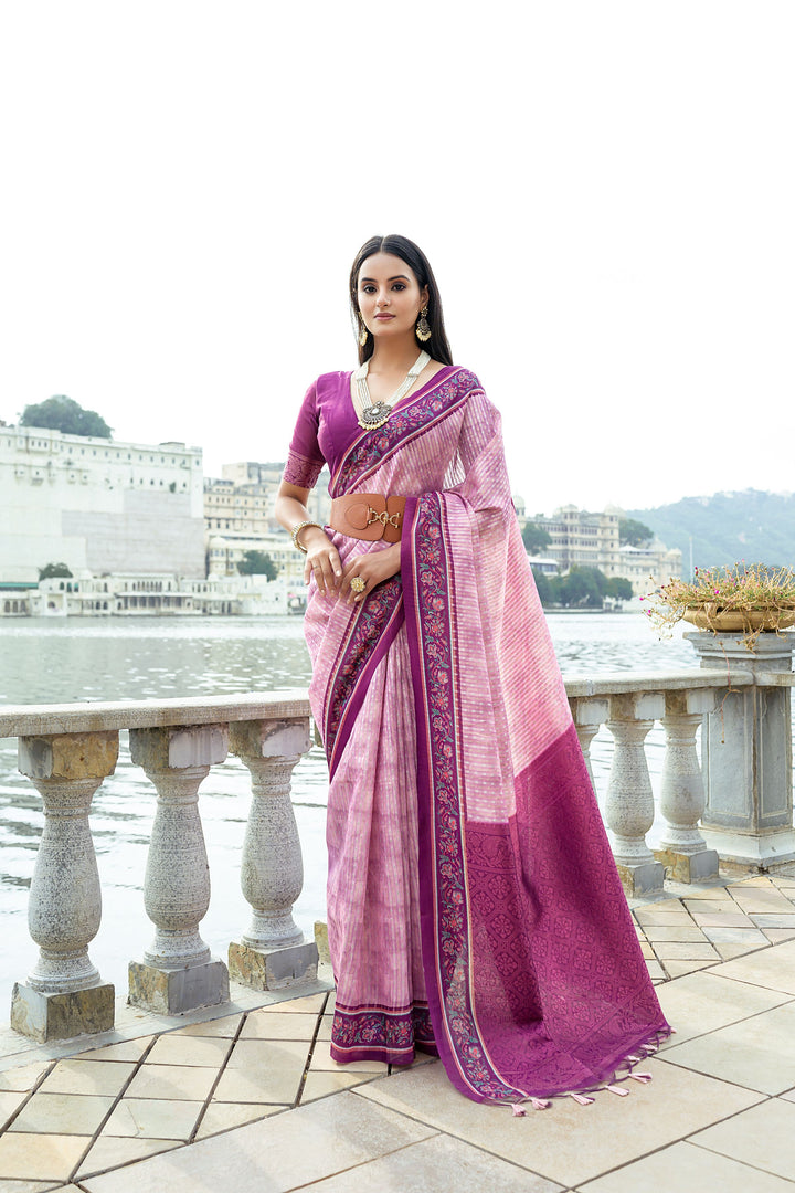 Pink Soft Tussar Silk With Beautiful Patola Print Saree