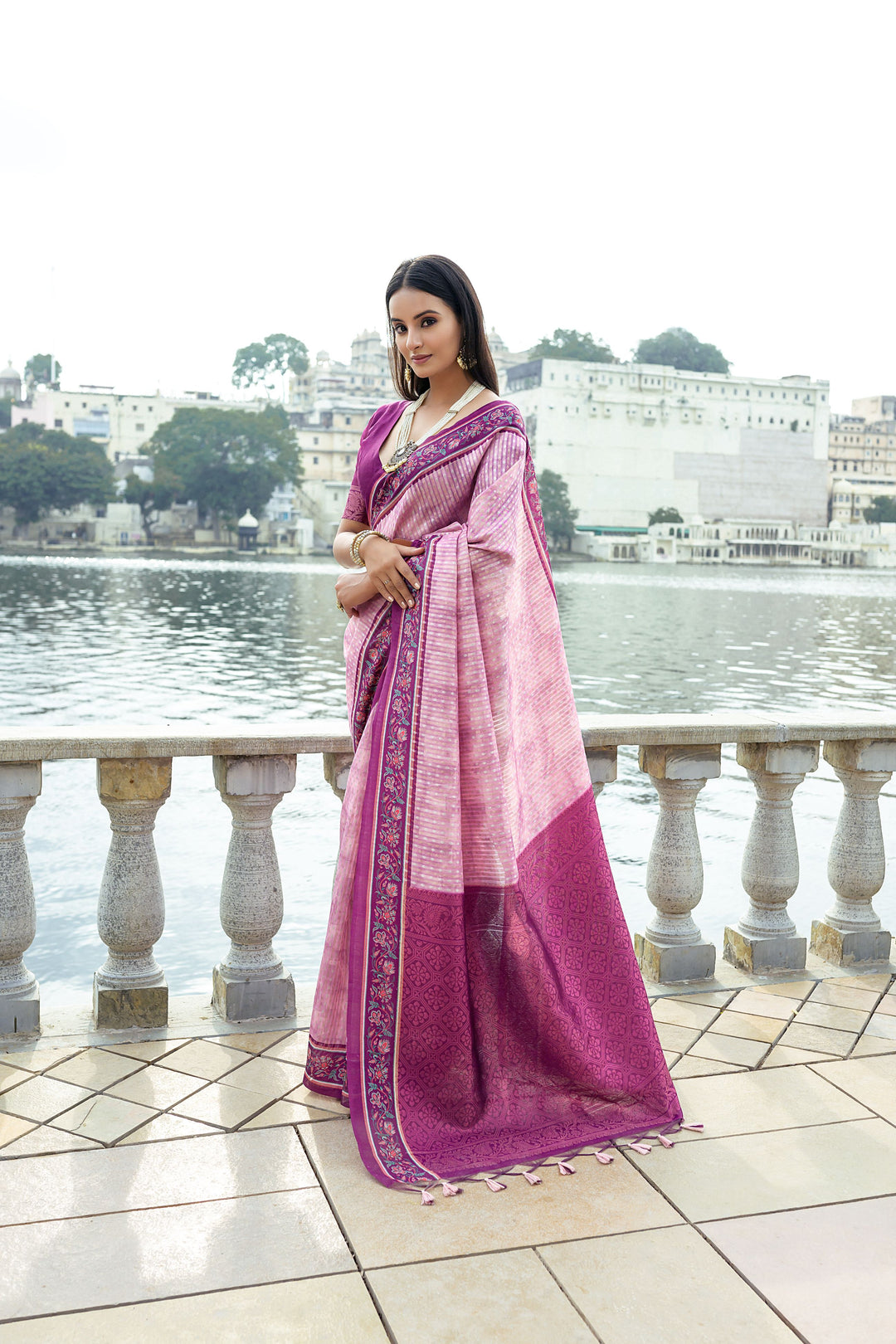 Pink Soft Tussar Silk With Beautiful Patola Print Saree