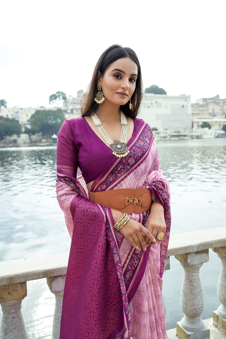 Pink Soft Tussar Silk With Beautiful Patola Print Saree