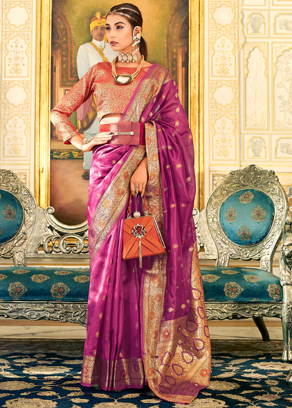 RAMA COLOUR SAREE WITH HEAVY BROCADE BLOUSE – zelxafashion