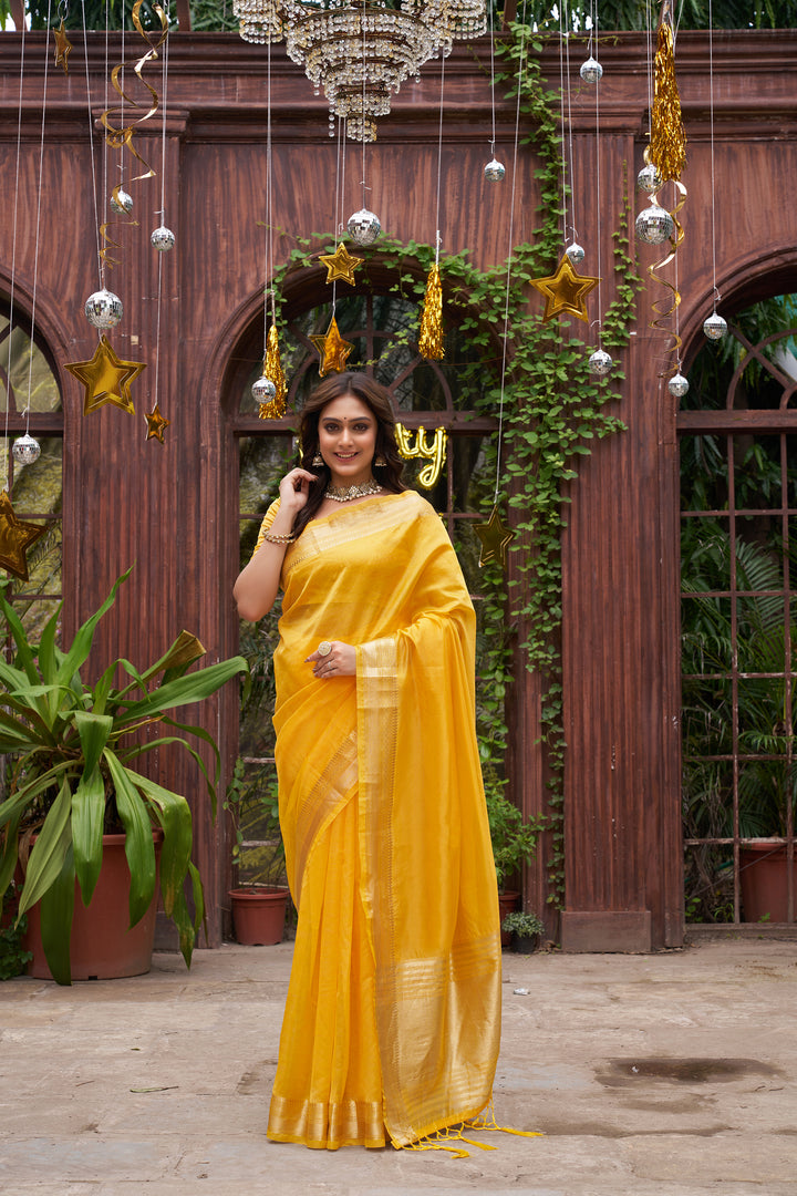 Cutie Yellow Orgenza silk Saree