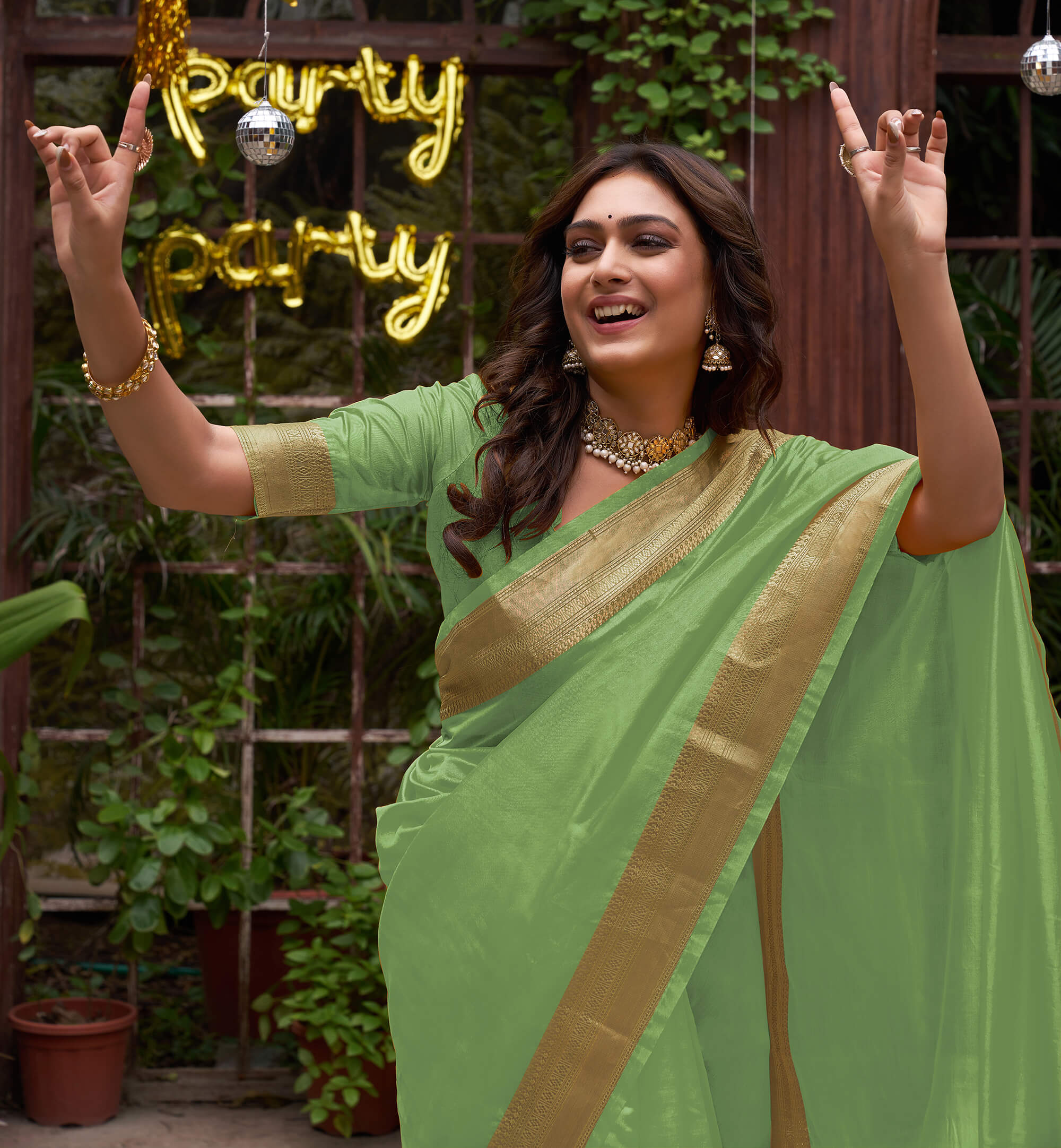 Buy Mehendi Green Sari Blouse Online in USA with Banarasi Sleeves – Pure  Elegance