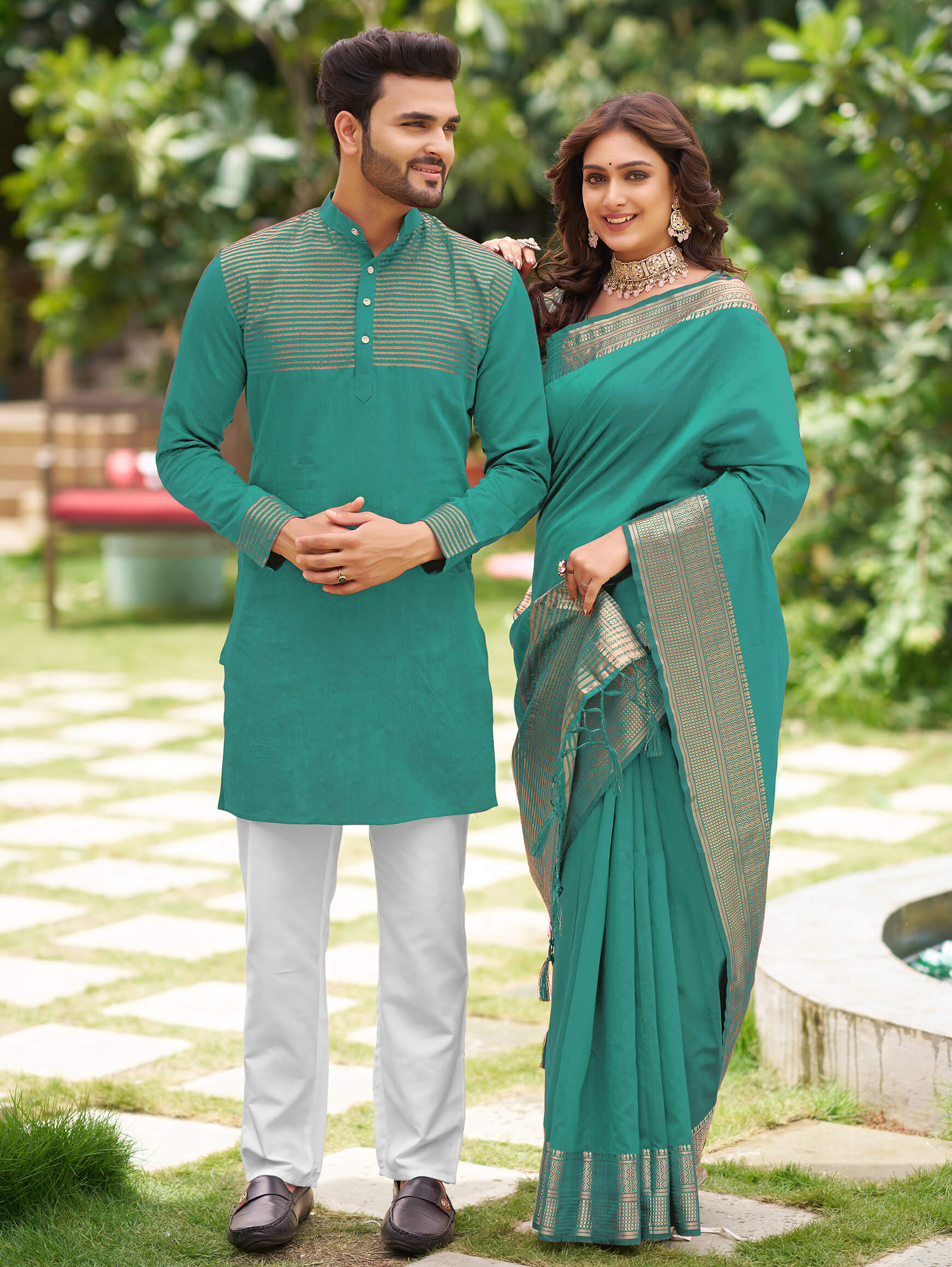 ARCHITTAM Couple Dress Set Assam Silk Saree & Kurta Pajama (L, Haldi  Yellow) : Amazon.in: Fashion