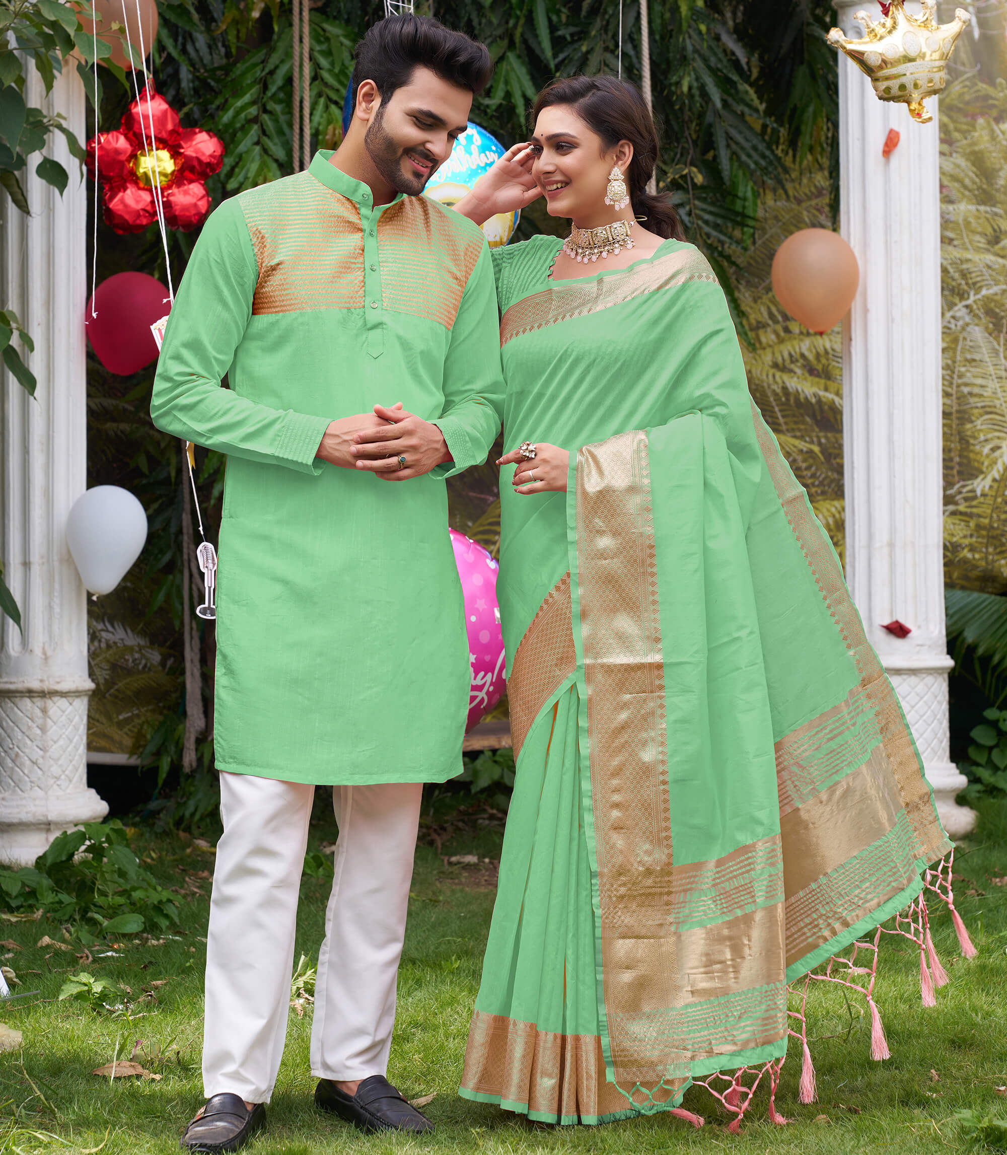 Couple Saree Kurta Set Trendy Couple Set Saree and Kurta,Women's and Men's  Handloom Pure Cotton