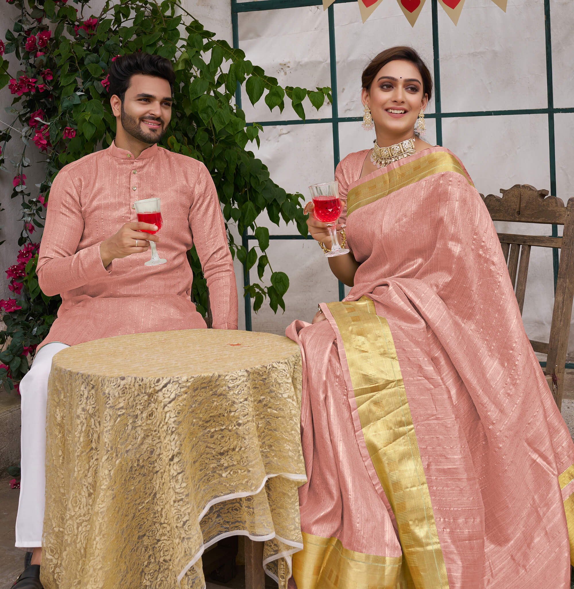 Pink saree matching clearance suit