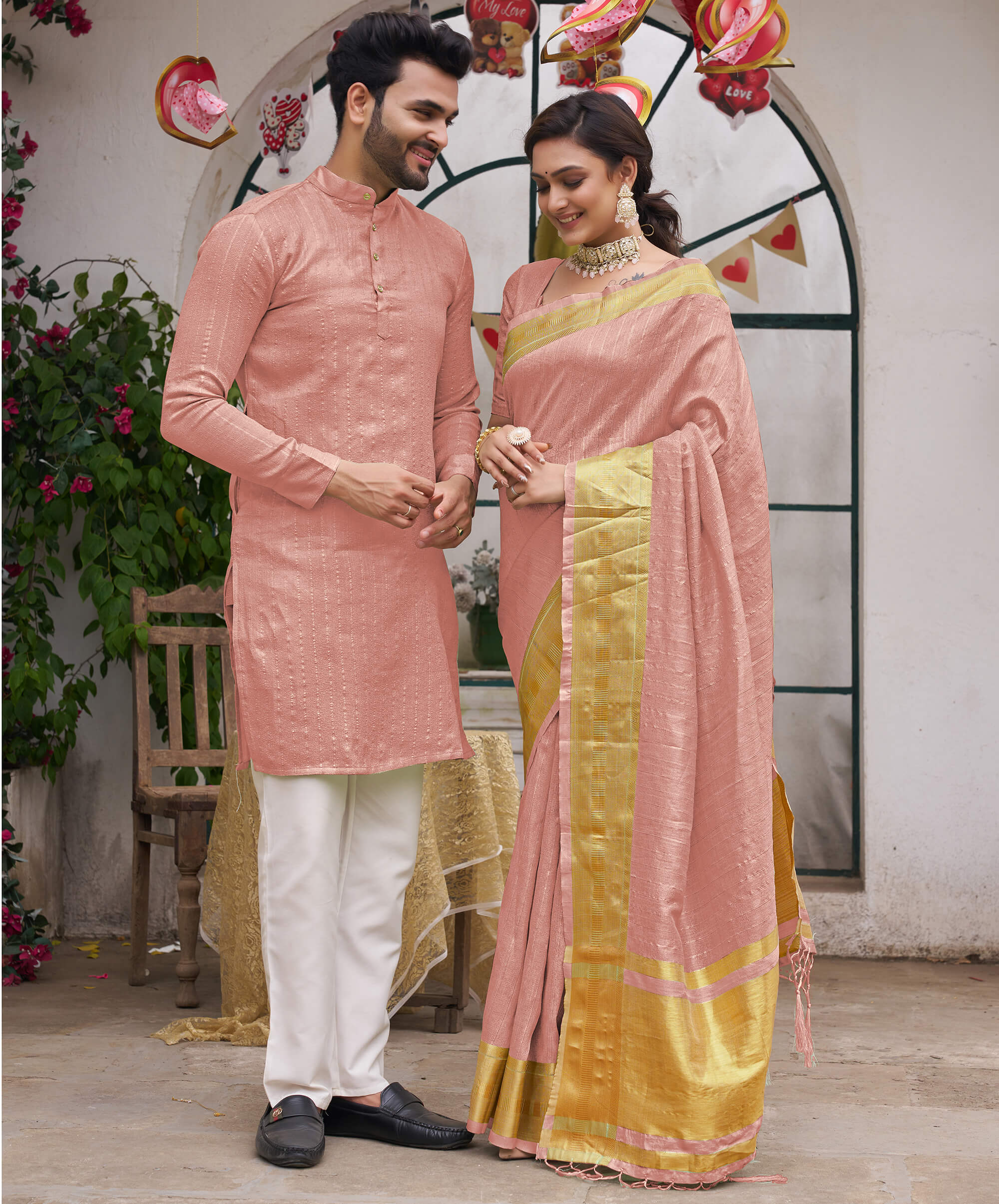 Buy Boutique Dheu Handloom Pure Cotton Saree Kurta Couple Set at Amazon.in