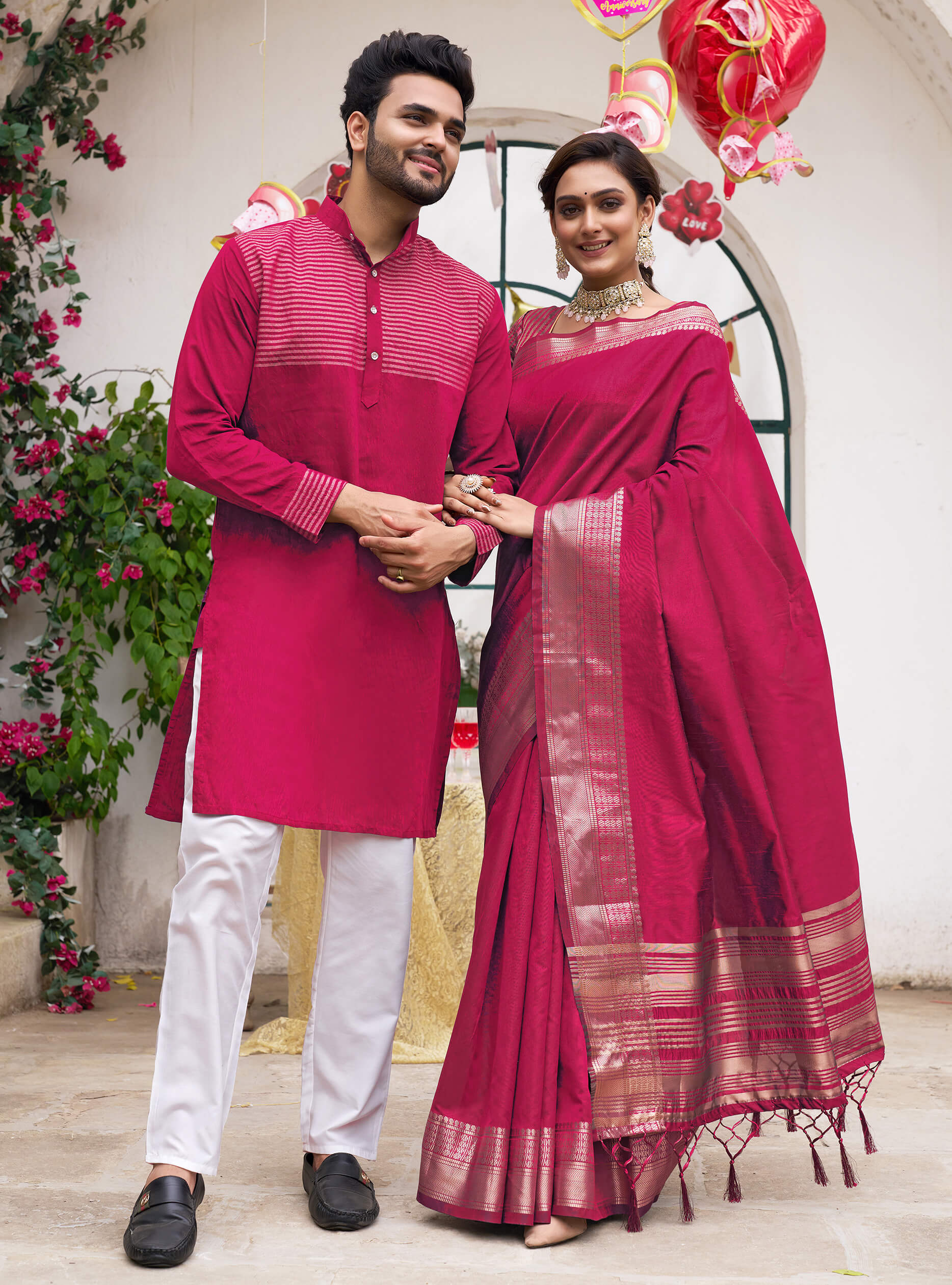Rani pink color cotton gown with sequince embroidered work