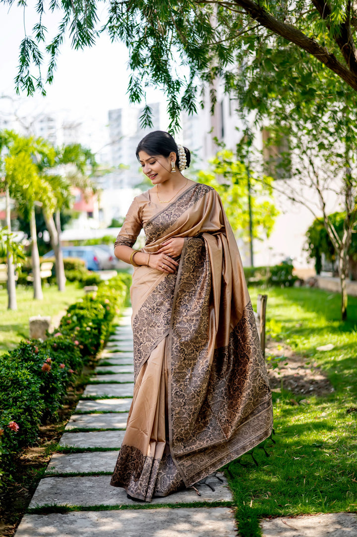 Beige Handloom Raw Silk Saree