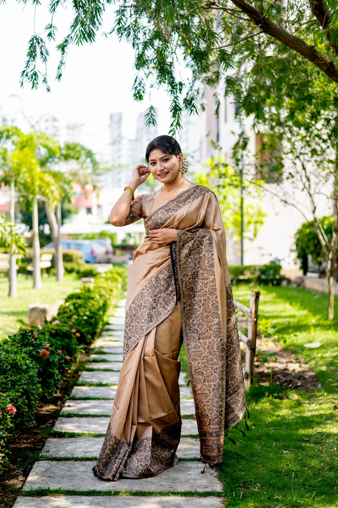 Beige Handloom Raw Silk Saree