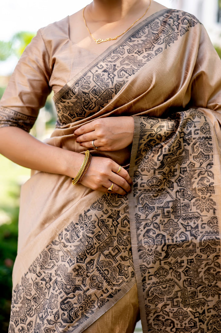 Beige Handloom Raw Silk Saree