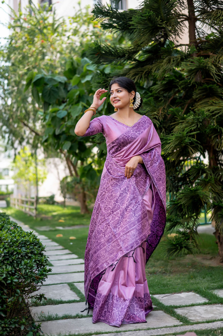 Lavender Handloom Raw Silk Saree