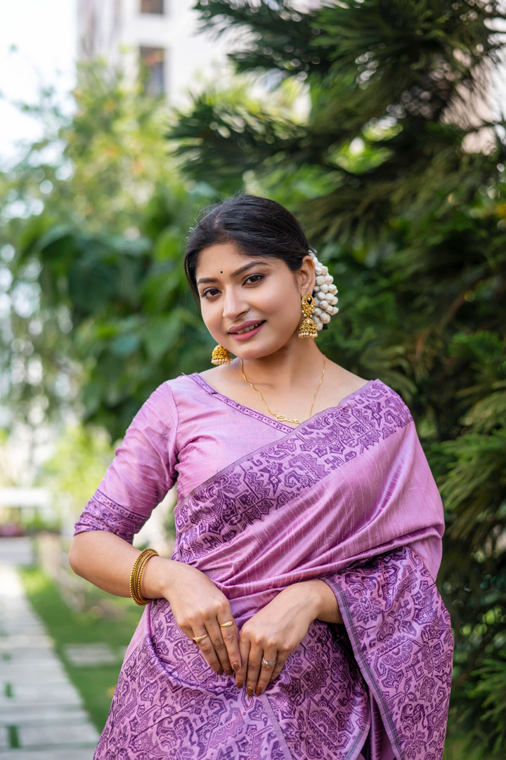 Lavender Handloom Raw Silk Saree