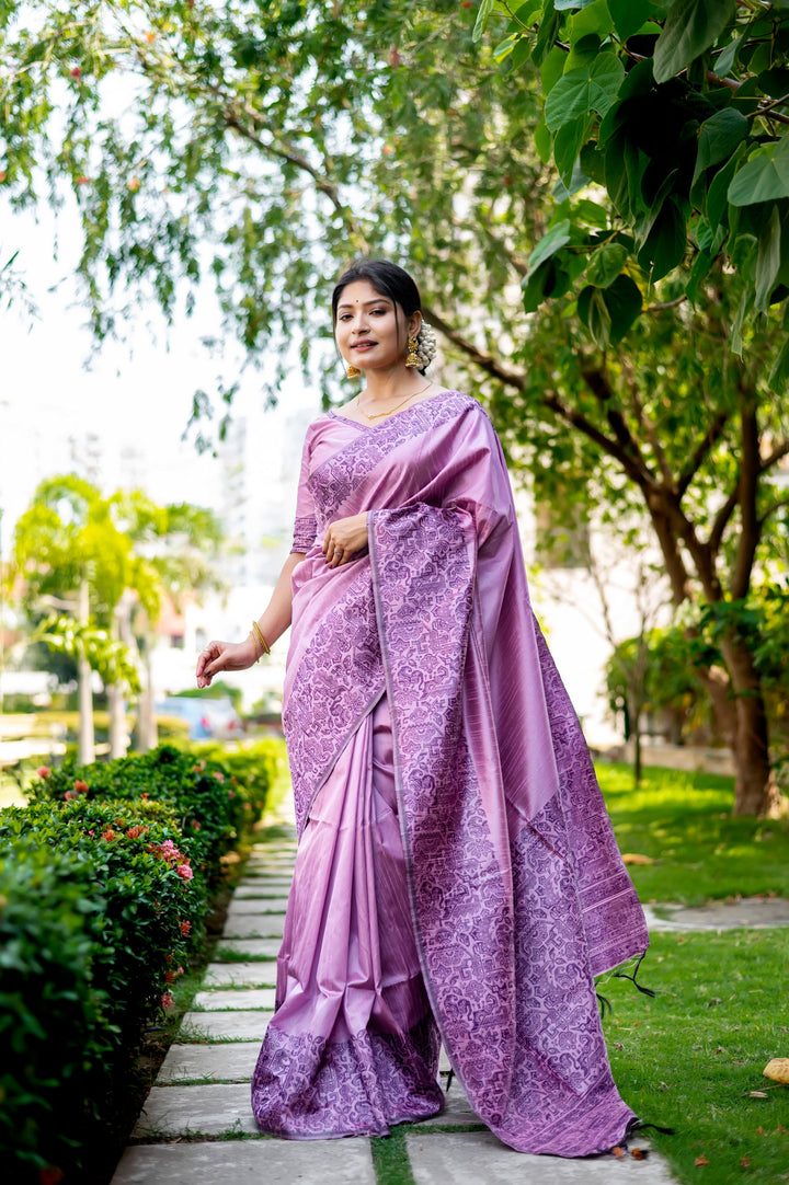 Lavender Handloom Raw Silk Saree